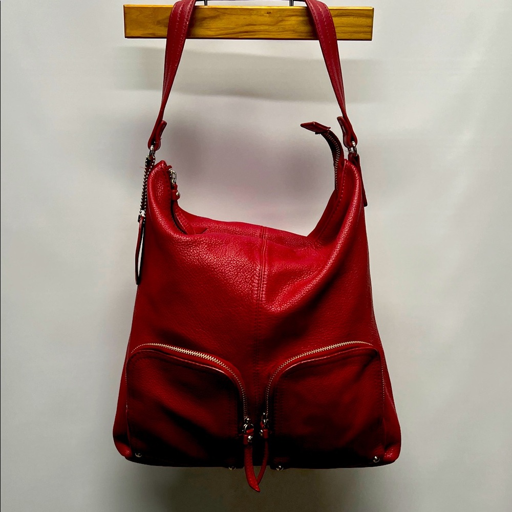 Pelle Studio, brick red leather large shoulder bag 13.5“ x 13.5“